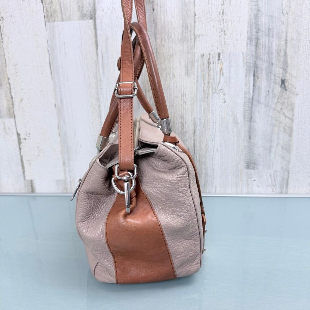 Valentina Italia Women's Taupe Leather Satchel Handbag with Shoulder Strap - Picture 3 of 12